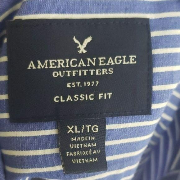 American Eagle Men's Classic Fit Blue Striped Button Down Business Shirt XL - Picture 6 of 7